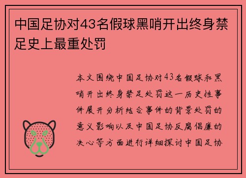中国足协对43名假球黑哨开出终身禁足史上最重处罚 中国足协对43名假球黑哨开出终身禁足史上最重处罚